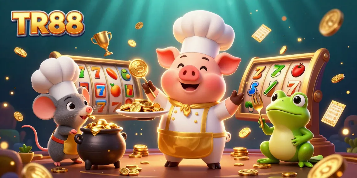 Experience the action at TR88 with a vibrant casino scene featuring a creative chef pig and more.