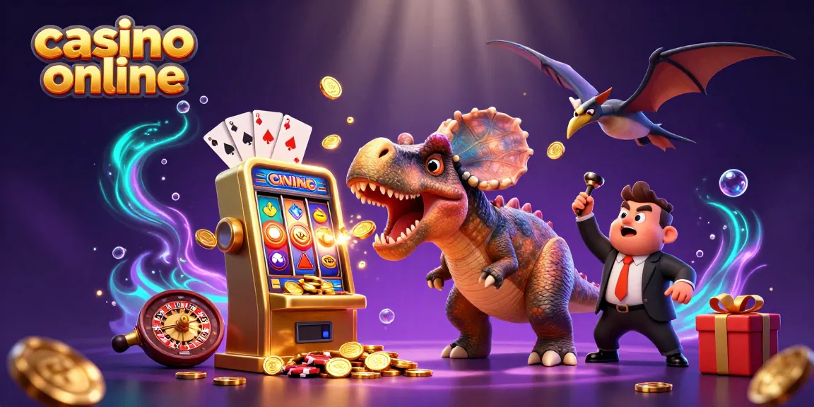 Gioca al casino online e vinci jackpot con questo divertente mondo 3D di dinosauri e slot machine.