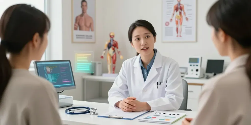 Patient consultation for PT-141 10mg peptide with healthcare professional in modern clinic.