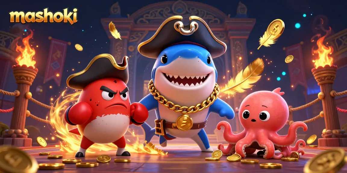 Join the vibrant mashoki casino with dynamic 3D characters celebrating wins and gaming excitement.