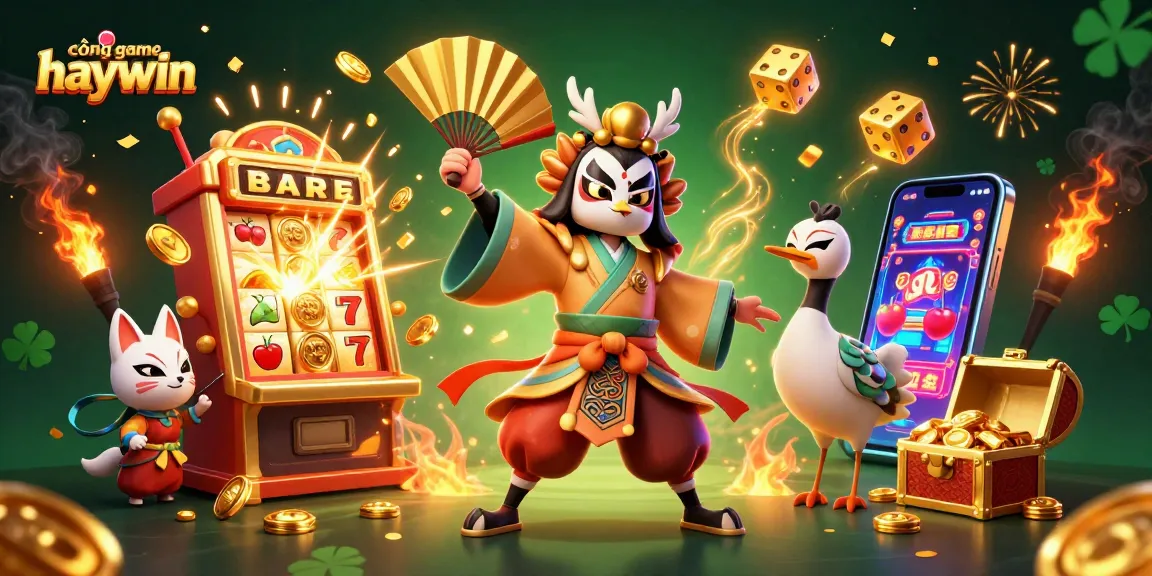 Experience exciting gameplay with cổng game haywin as slot machines burst with jackpots and dynamic characters fill the scene.