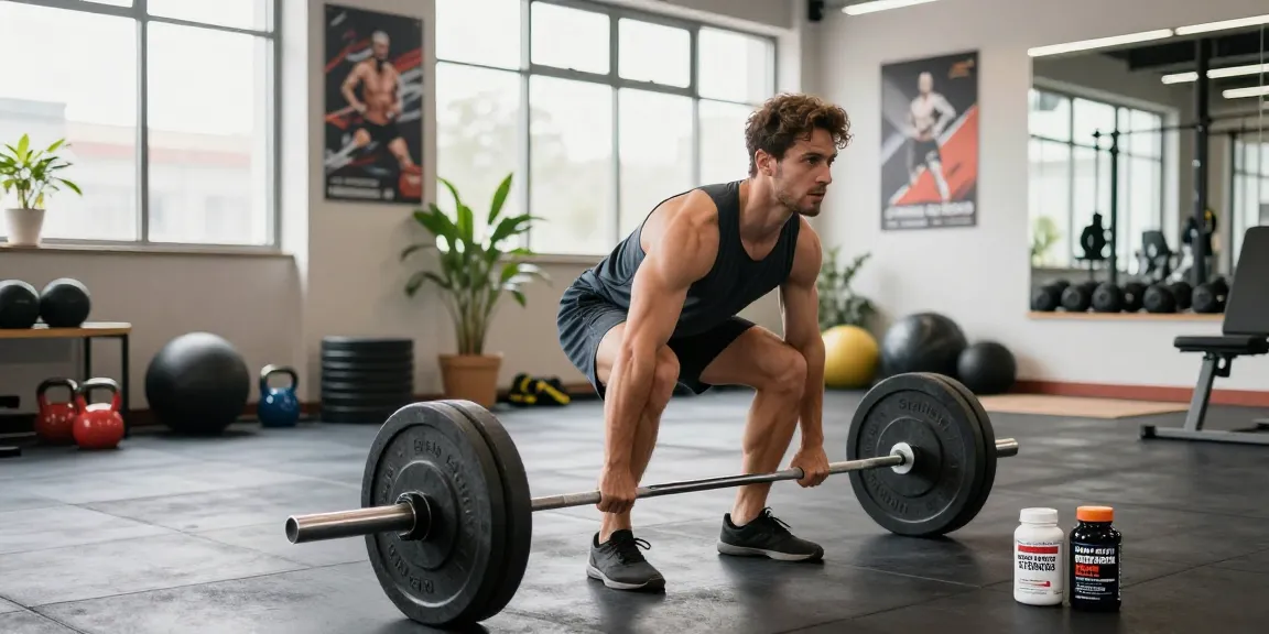 Muscular athlete engaging in weightlifting, showcasing strength training with Medi Pharma Steroids for optimal performance