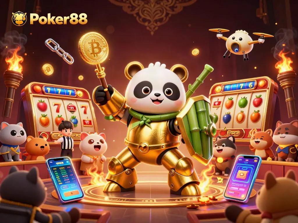 Experience Poker88 with dynamic slot elements in an exciting 3D gambling scene.