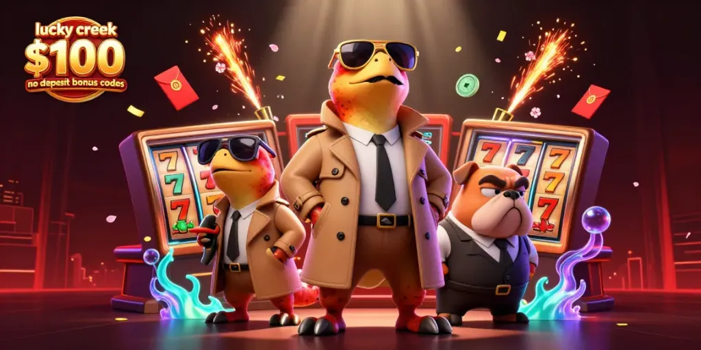 Claim the lucky creek $100 no deposit bonus codes while enjoying a dynamic casino scene with raptors and a bulldog bouncer.