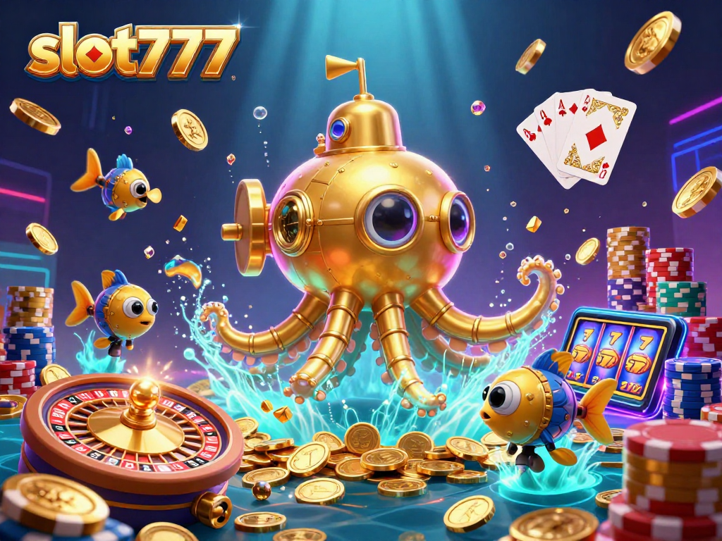 Experience thrilling gameplay on slot777 as the golden kraken submarine navigates a sea of coins.