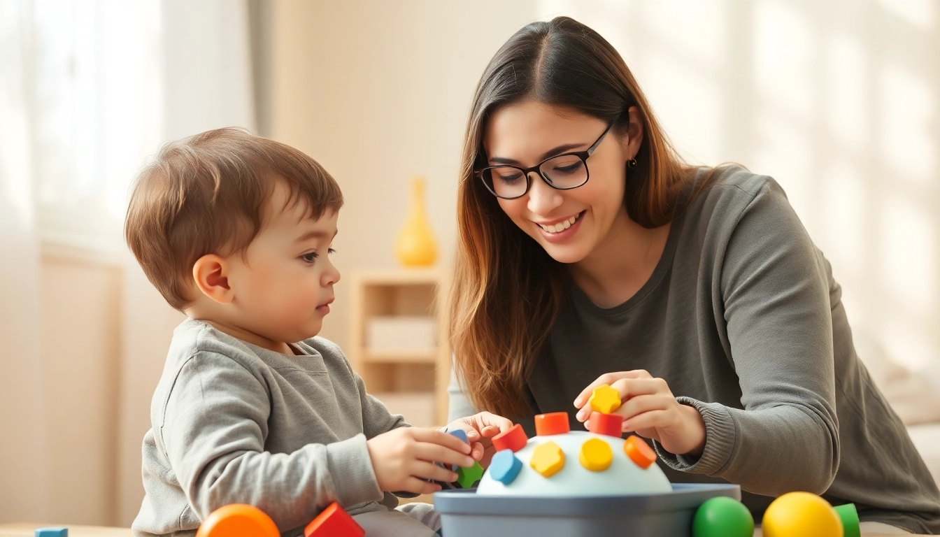 Engaging ABA therapy for kids, highlighting a child and therapist working together with educational toys.
