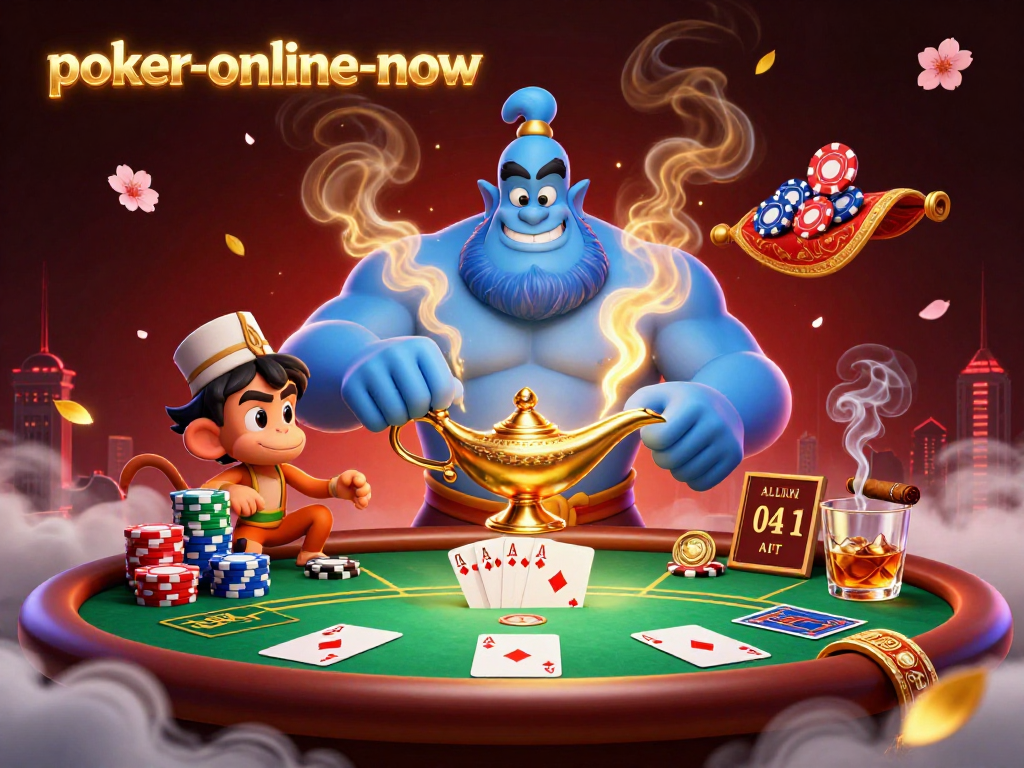 Win big with poker-online-now in a vibrant 3D illustration featuring exciting casino elements.