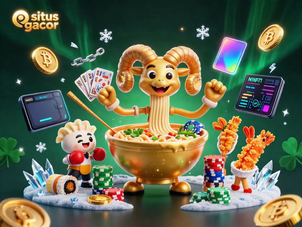 Experience excitement at situs gacor with vibrant casino characters amidst glowing coins and dynamic elements.