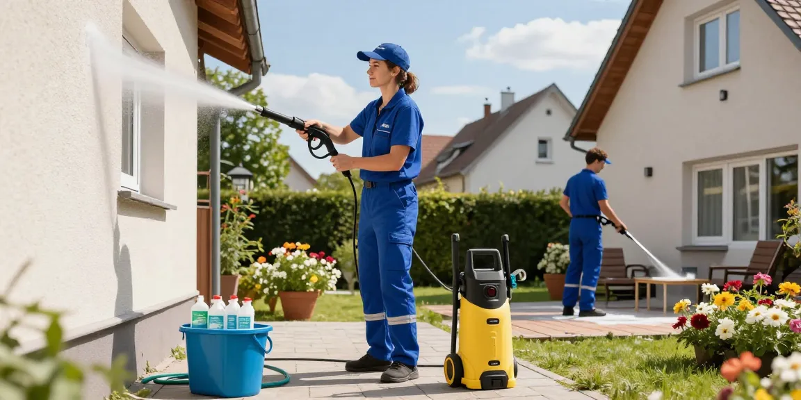Professionelle Reinigung Kreuztal: saubere Fassade und Terrasse durch erfahrene Reinigungskräfte.