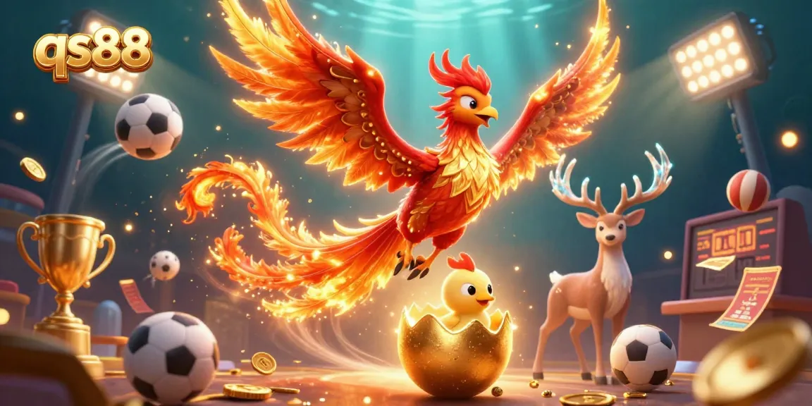 Experience the thrill of qs88 with vibrant 3D phoenix and casino elements in a dynamic scene.