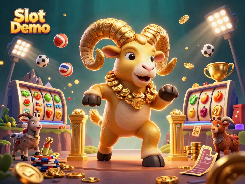 Spin the reels with Slot Demo featuring golden ram, vibrant symbols, and dynamic game elements.