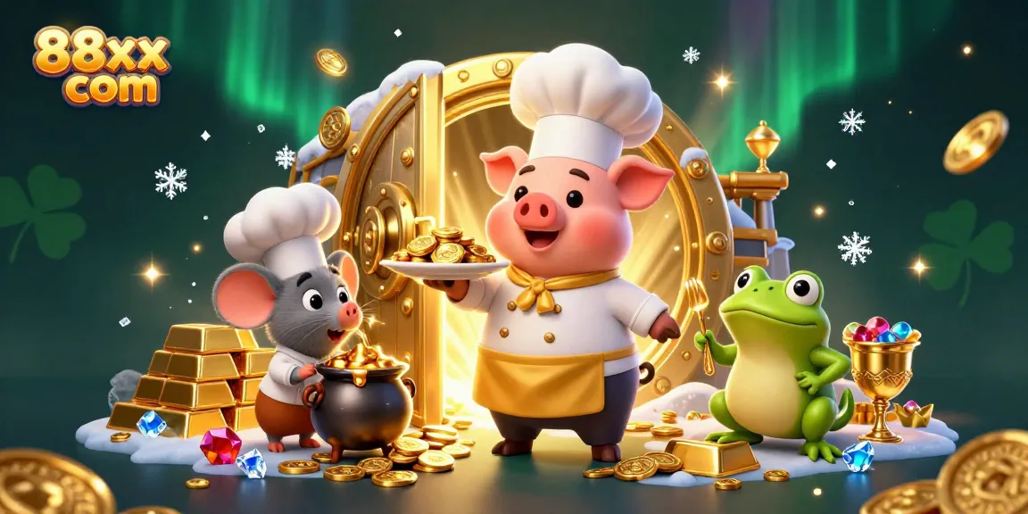 Experience thrilling entertainment at 88xx com with a captivating 3D illustration of a gourmet casino scene.
