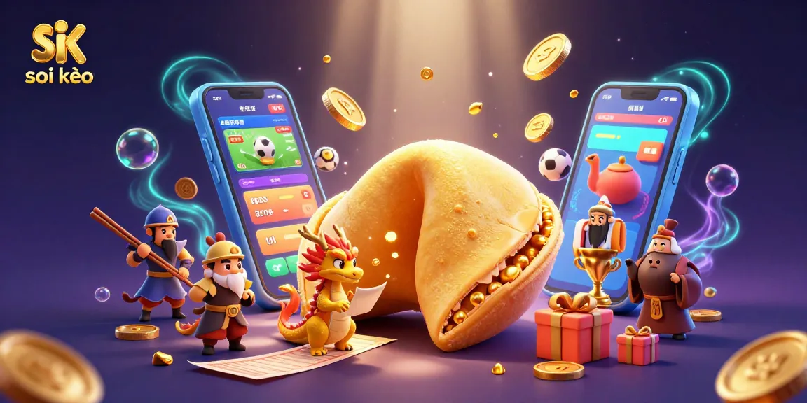 Soi kèo sports betting scene showcasing a golden fortune cookie, wise dragon, and action-packed game elements