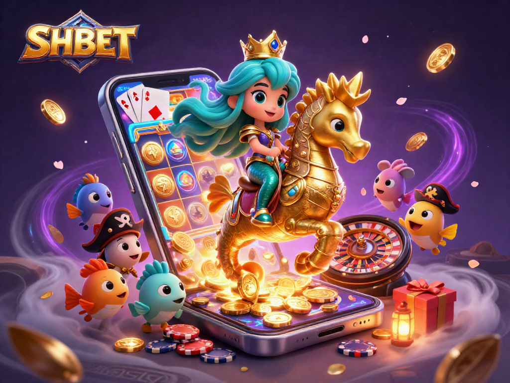 Experience the exciting world of SHBET gaming with vibrant characters and dynamic casino elements.