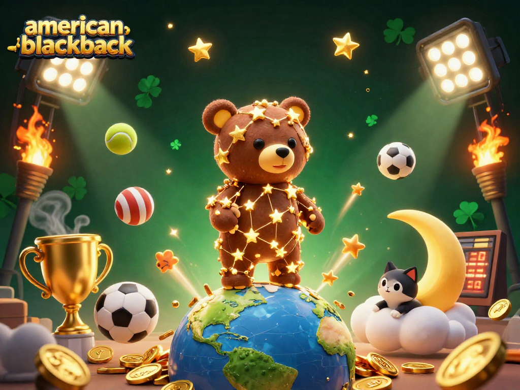 Engage with american-blackjack through a vibrant 3D illustration of characters and casino excitement.