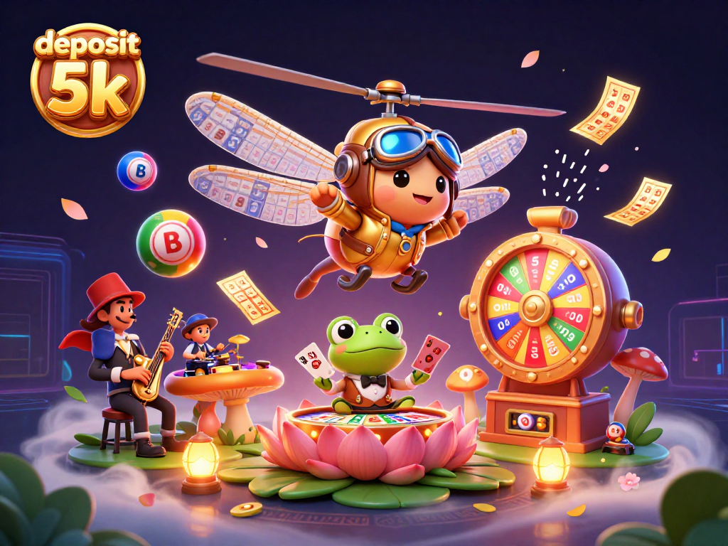 Enjoy thrilling casino action with deposit 5k slots, featuring a lively dragonfly pilot and frog croupier.