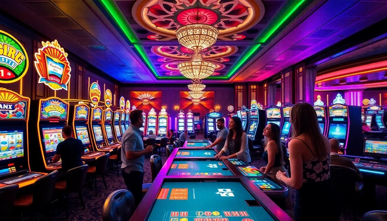 Geniet van de pistolo casino bonus met kleurrijke fruitmachines en blije spelers in een sfeervolle casino-setting.