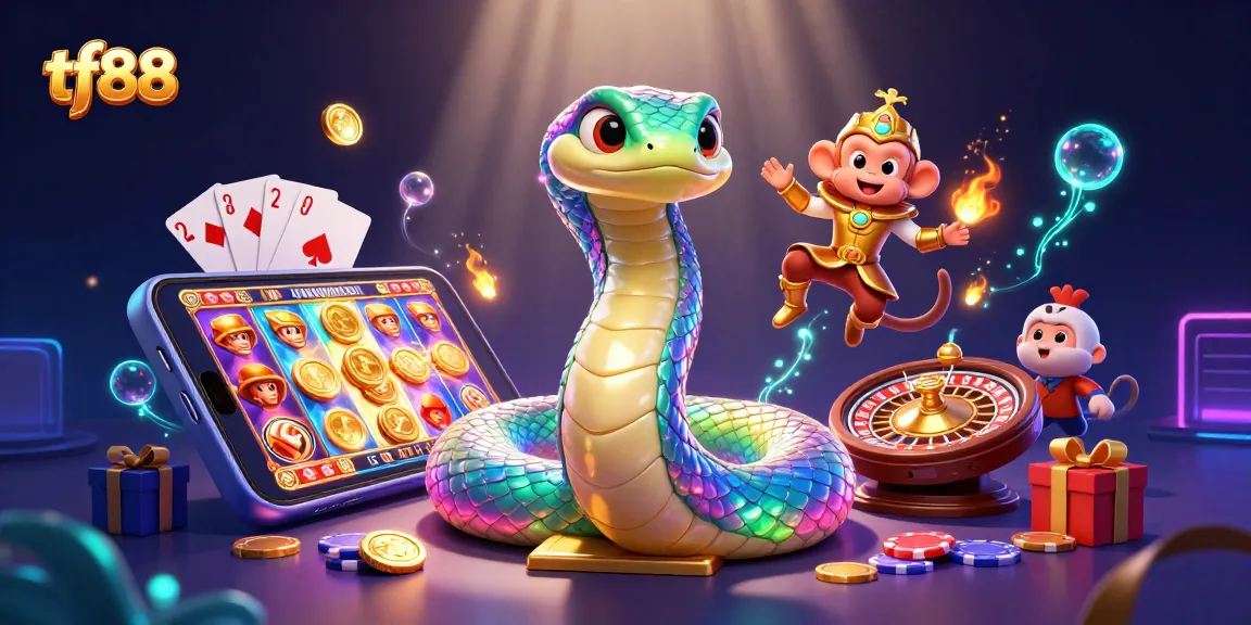 Experience thrilling gaming adventures with tf88's colourful and dynamic casino illustration featuring exciting elements.