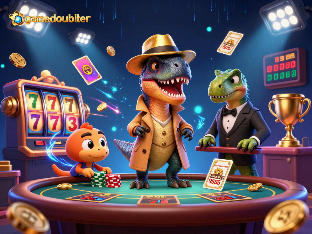 Experience thrilling gameplay with gamedoubler at a vibrant blackjack table featuring unique dinosaur characters.