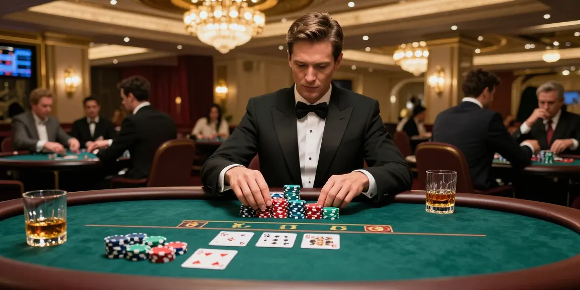 Link LUXURY777 dalam suasana kasino mewah dengan pemain poker berkelas.