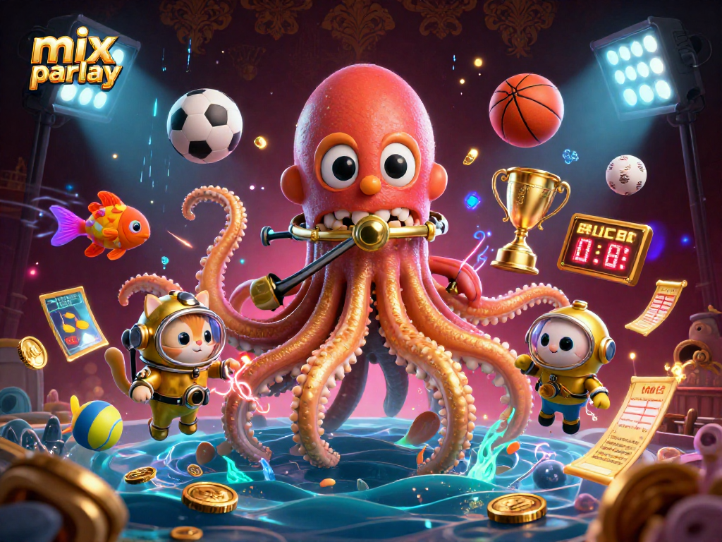 Experience the thrill of mix parlay betting with dynamic sports elements and vibrant 3D characters.