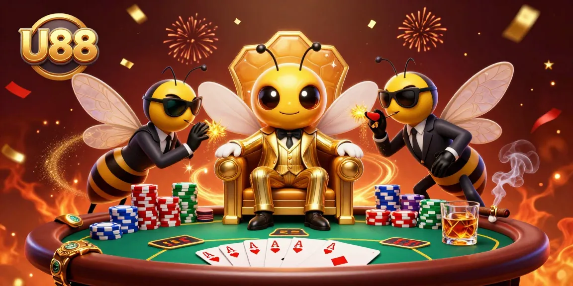 Engage in thrilling poker games with U88's ultra-detailed 3D casino scene featuring the bumblebee boss.