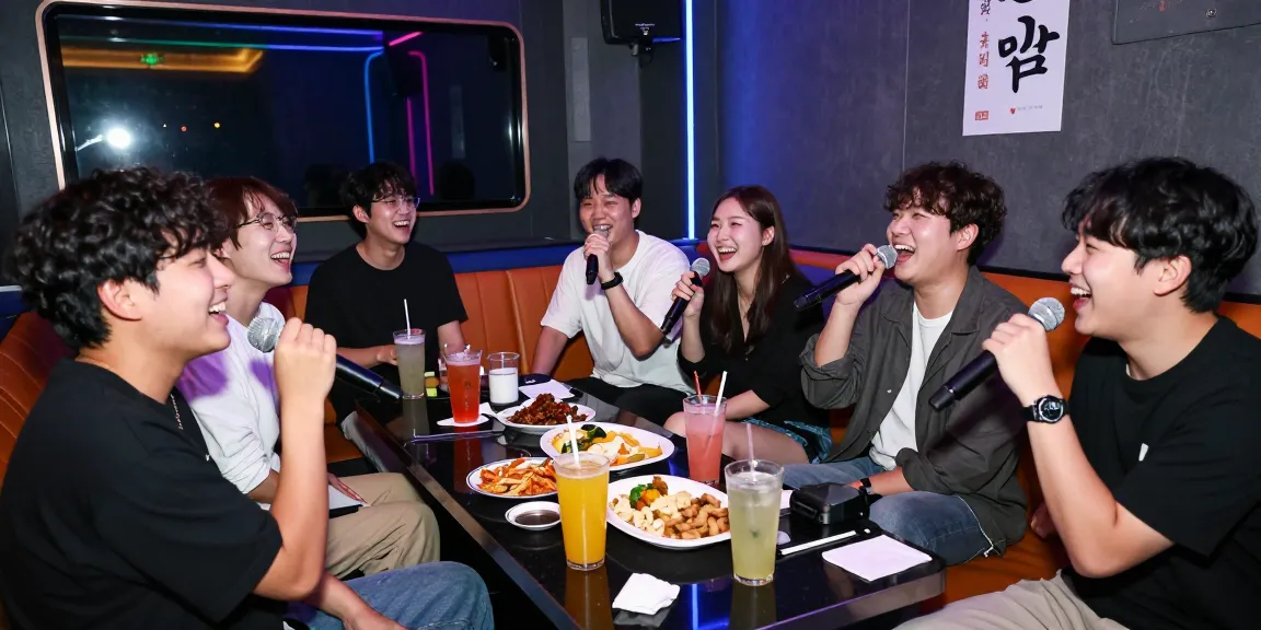 인천쓰리노에서 즐거운 시간을 보내는 친구들, 카라오케 룸과 다양한 음료가 있는 모습