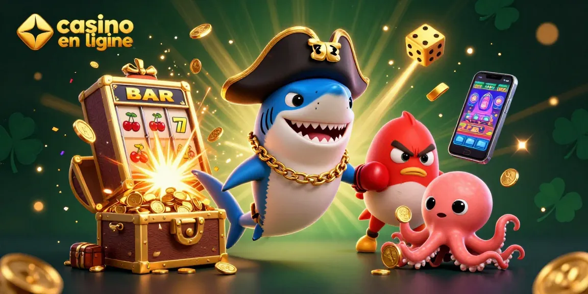Plongez dans l'univers du casino en ligne avec notre illustration animée de jeux et personnages captivants.