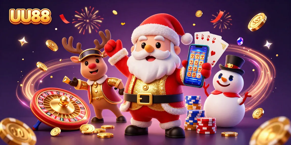 Experience thrilling jackpots at UU88 with a playful Santa and casino-themed characters.