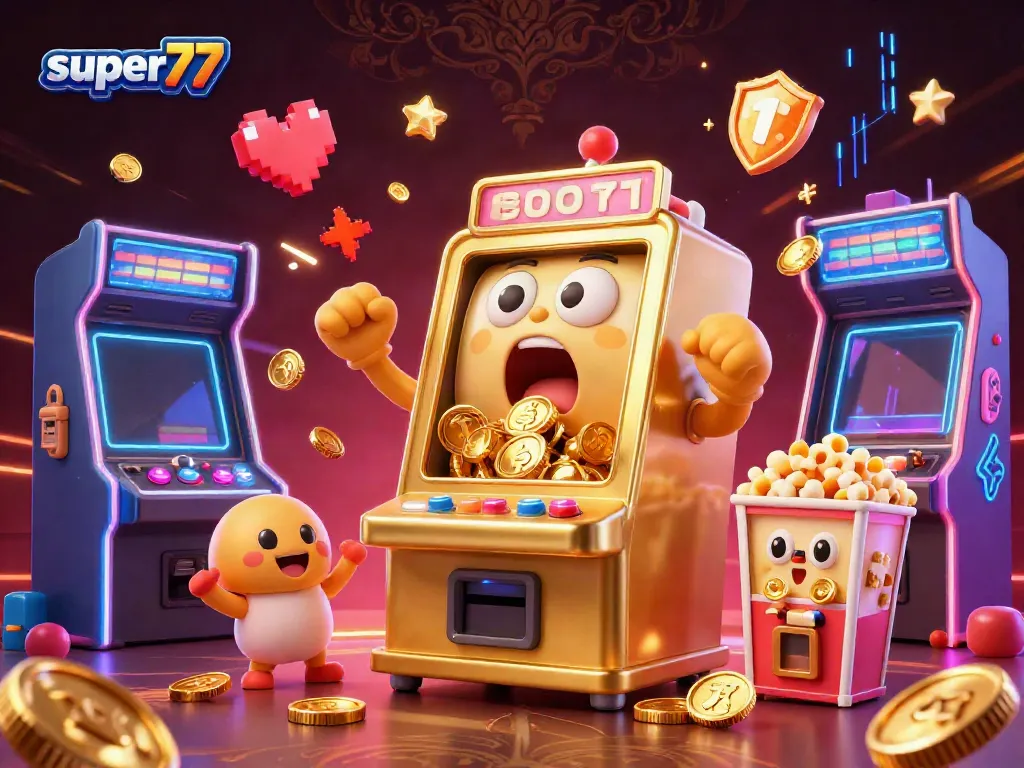 Experience super77's thrilling slot machine action with colorful gaming elements and vibrant energy.