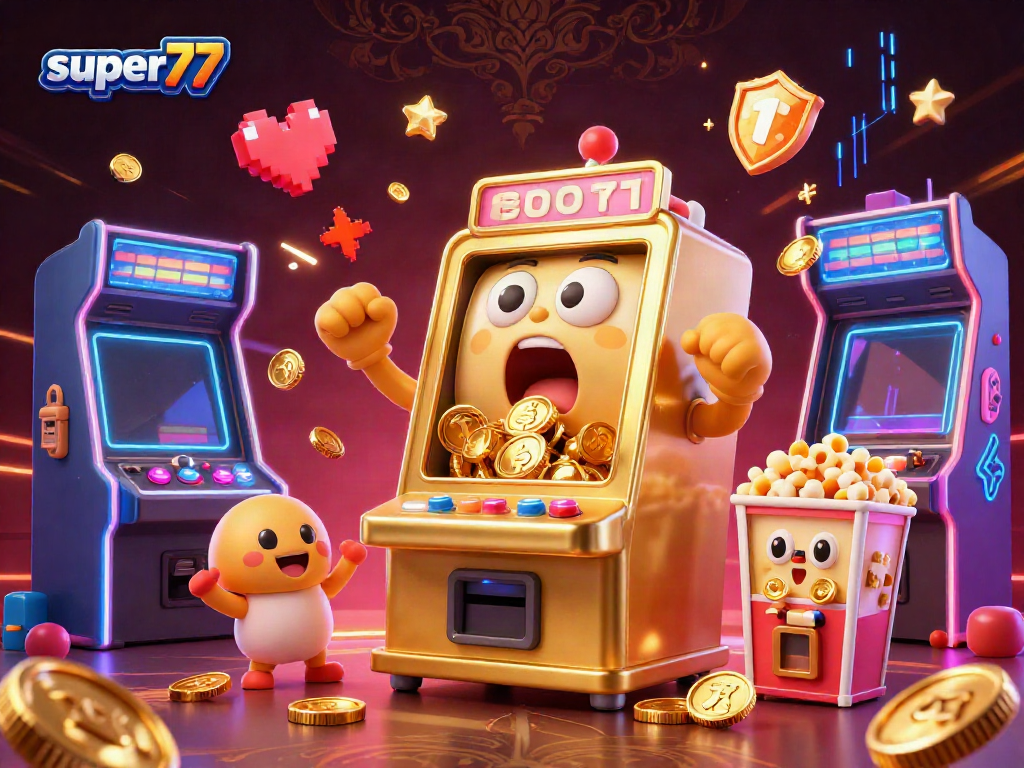 Experience super77's thrilling slot machine action with colorful gaming elements and vibrant energy.