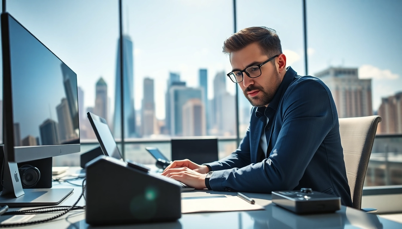 Watch digital entrepreneur thrive at themonitordaily.com in a vibrant, tech-filled workspace.