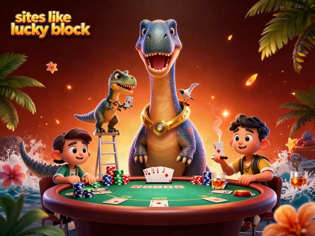 Experience thrilling action at sites like lucky block, featuring playful characters in a vibrant casino scene.
