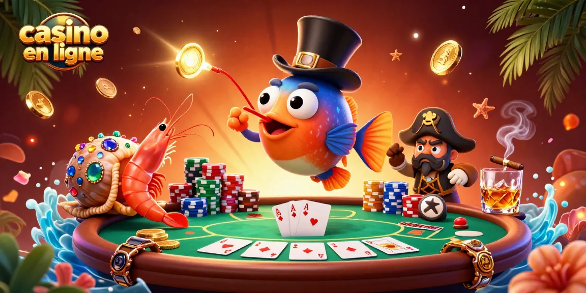 Attirez des pièces d'or avec un casino en ligne animé par un poisson-lampe et un camarade crevette.