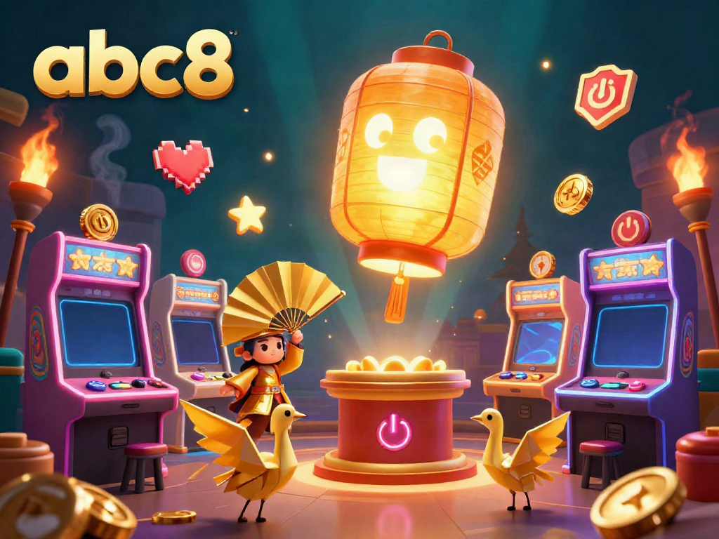 Engage with abc8's vibrant casino atmosphere featuring golden lantern spirit and arcade games.