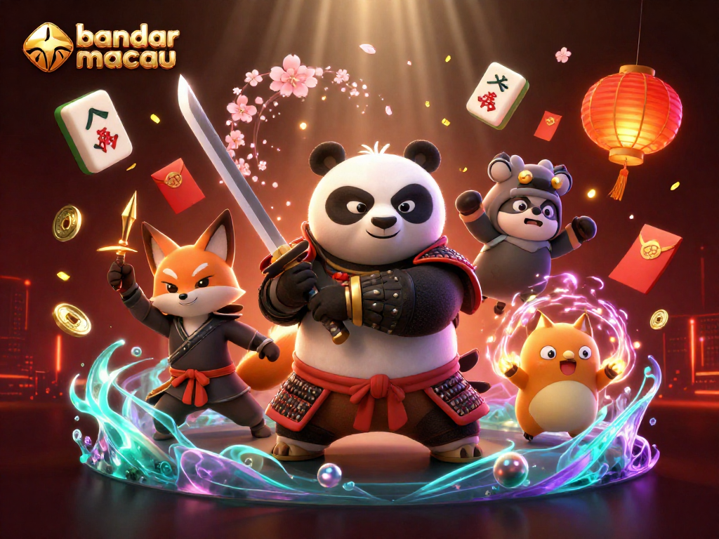 Engage in thrilling games with bandar toto macau illustrated by fierce characters and casino elements.