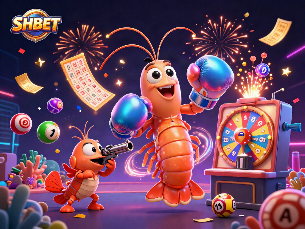 Join the exciting SHBET lottery fun with vibrant characters and dynamic game elements!