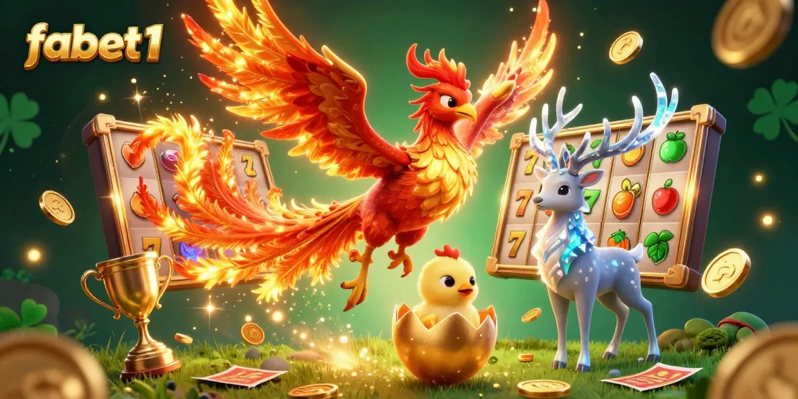 Experience the thrill of fabet1 with vibrant spinning slots and a magical phoenix scene.