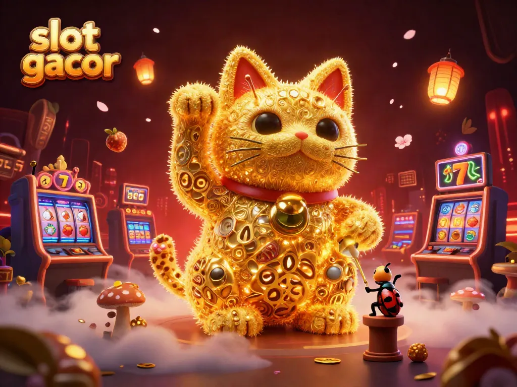 Experience the thrill of slot gacor with a magical lucky cat and vibrant casino elements.