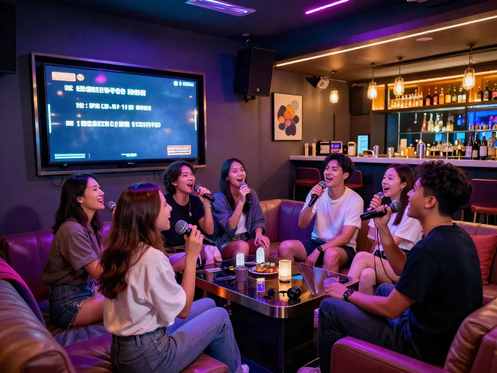 강남 달토에서 친구들과 함께 노래를 부르는 즐거운 분위기