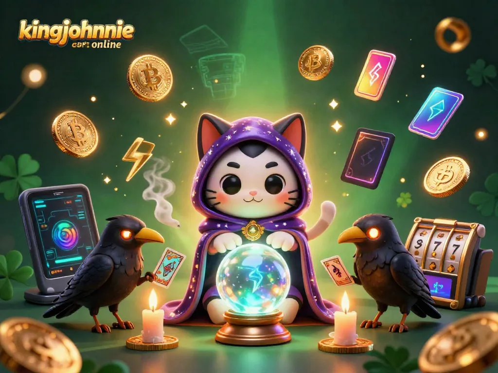 Engage with thrilling games at kingjohnnie casino online, featuring a vibrant scene with animated characters and glowing coins.