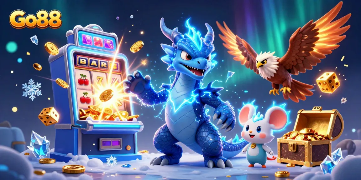 Experience thrilling gaming action at Go88 with dynamic characters and vibrant casino elements.