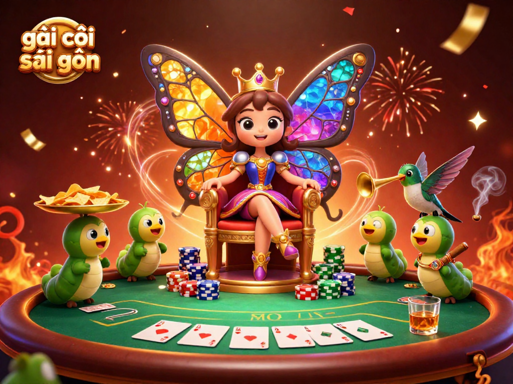 Engage in the captivating world of gái gọi sài gòn with this vibrant poker scene featuring a butterfly queen.