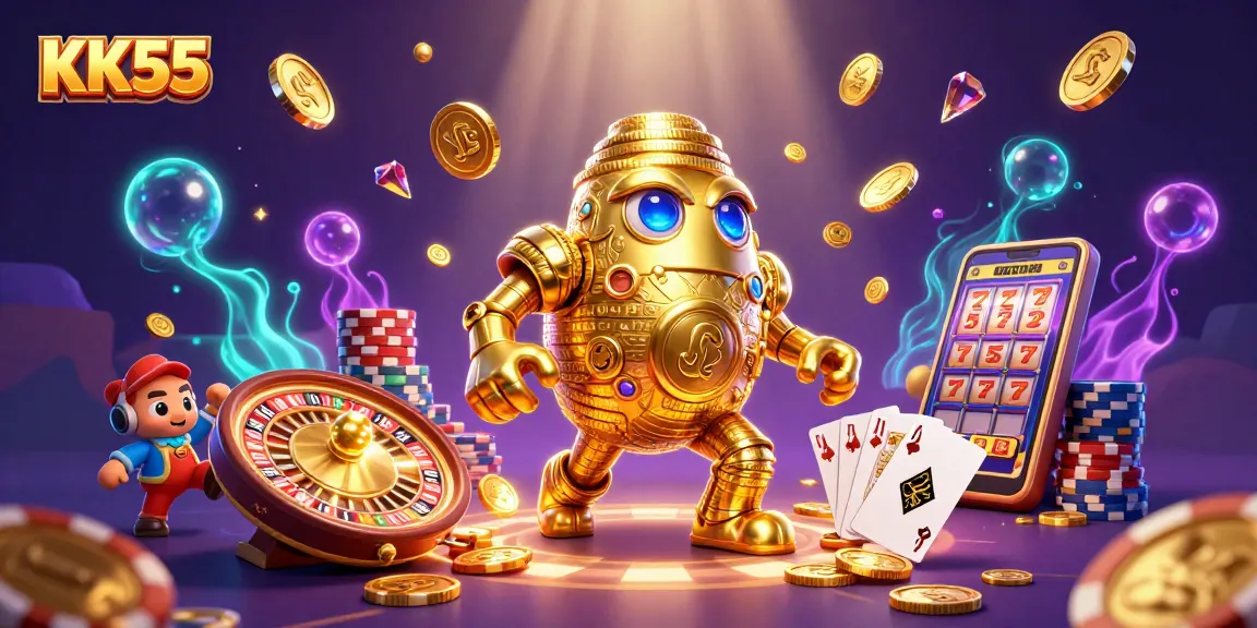 Experience thrilling gameplay at KK55 with golden golem amidst dynamic casino elements