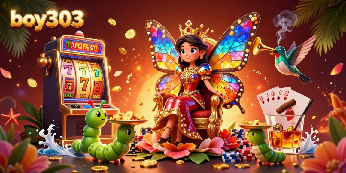 Engage in thrilling moments with boy303 as vibrant slot machine reels and celebratory elements create an electrifying gaming scene.