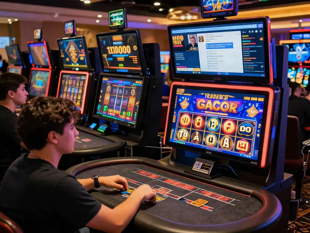 Engaged players enjoying slot gacor games in a lively online casino environment