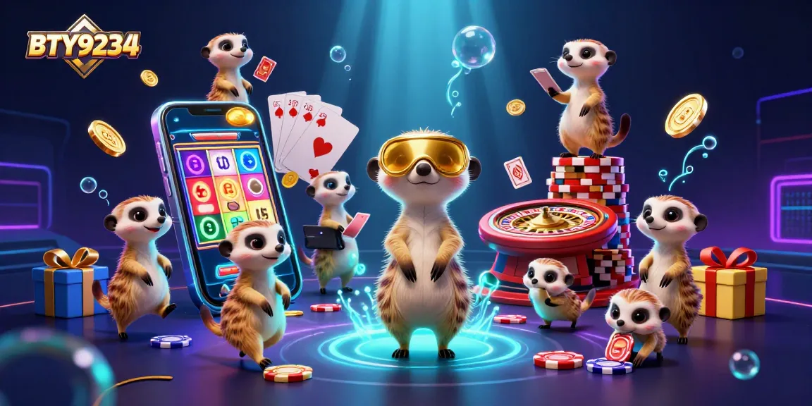 BTY9234 meerkats operate a lively casino scene, showcasing vibrant gaming elements and action.