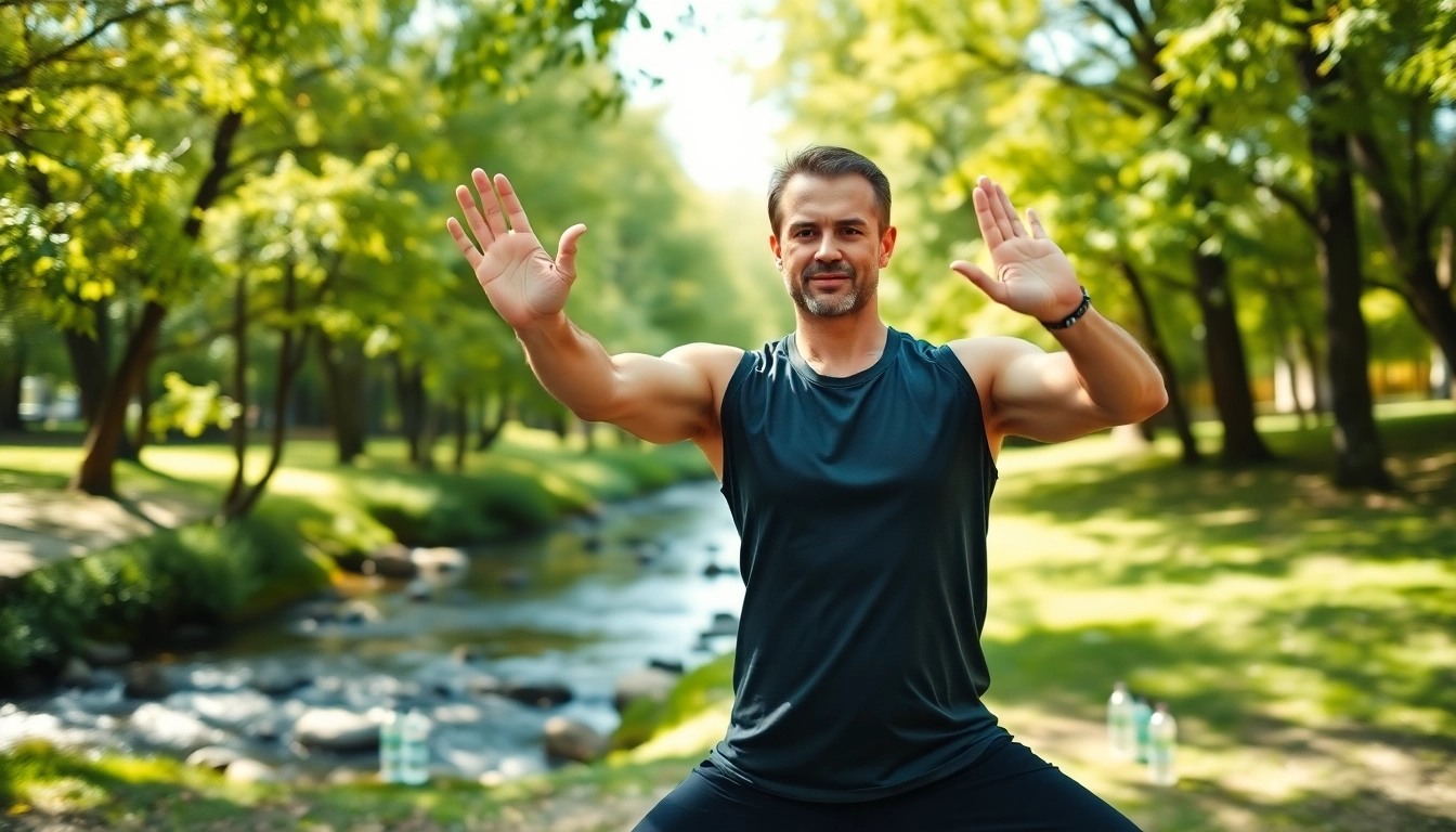 Promoting a Healthy Life through yoga practice in a serene outdoor environment.