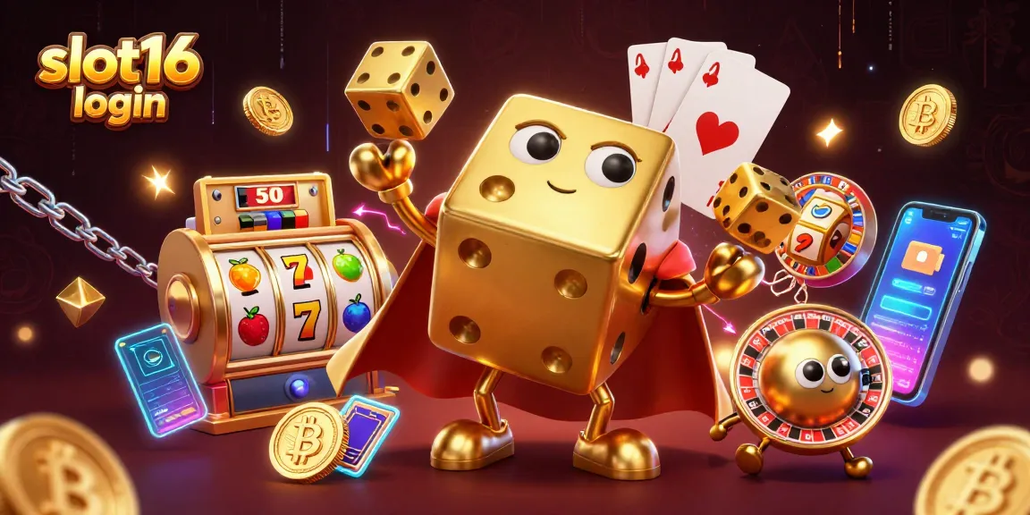 Play slot16 login for a chance at jackpots with vibrant casino-themed elements and cryptocurrency features.