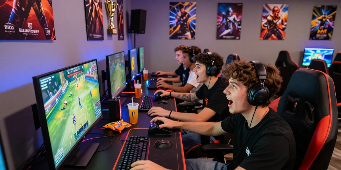 Excited players enjoying cika4d sports gaming in a dynamic gaming lounge.